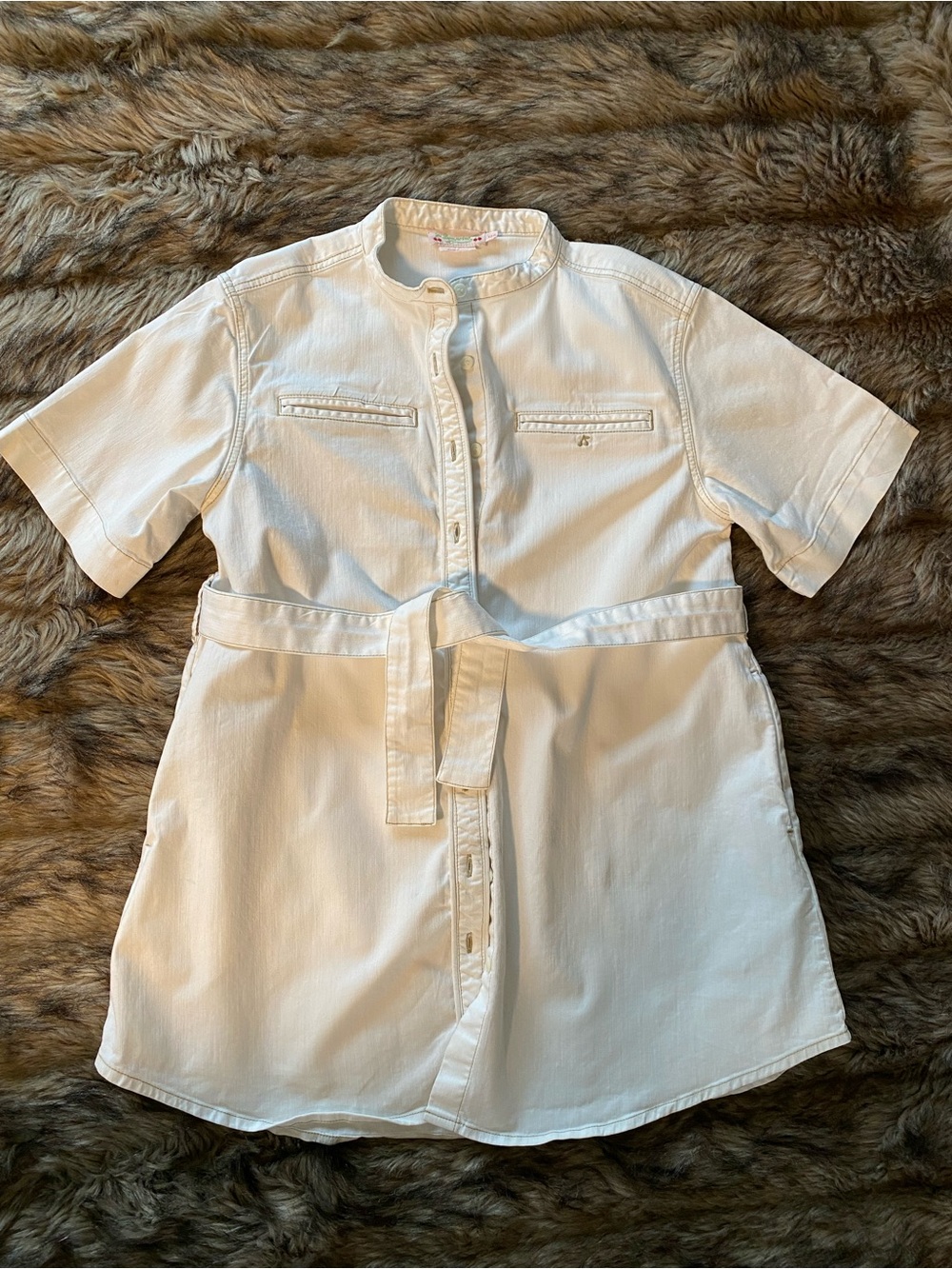 Bonpoint White Denim Short-Sleeve Belted Shirt Dress